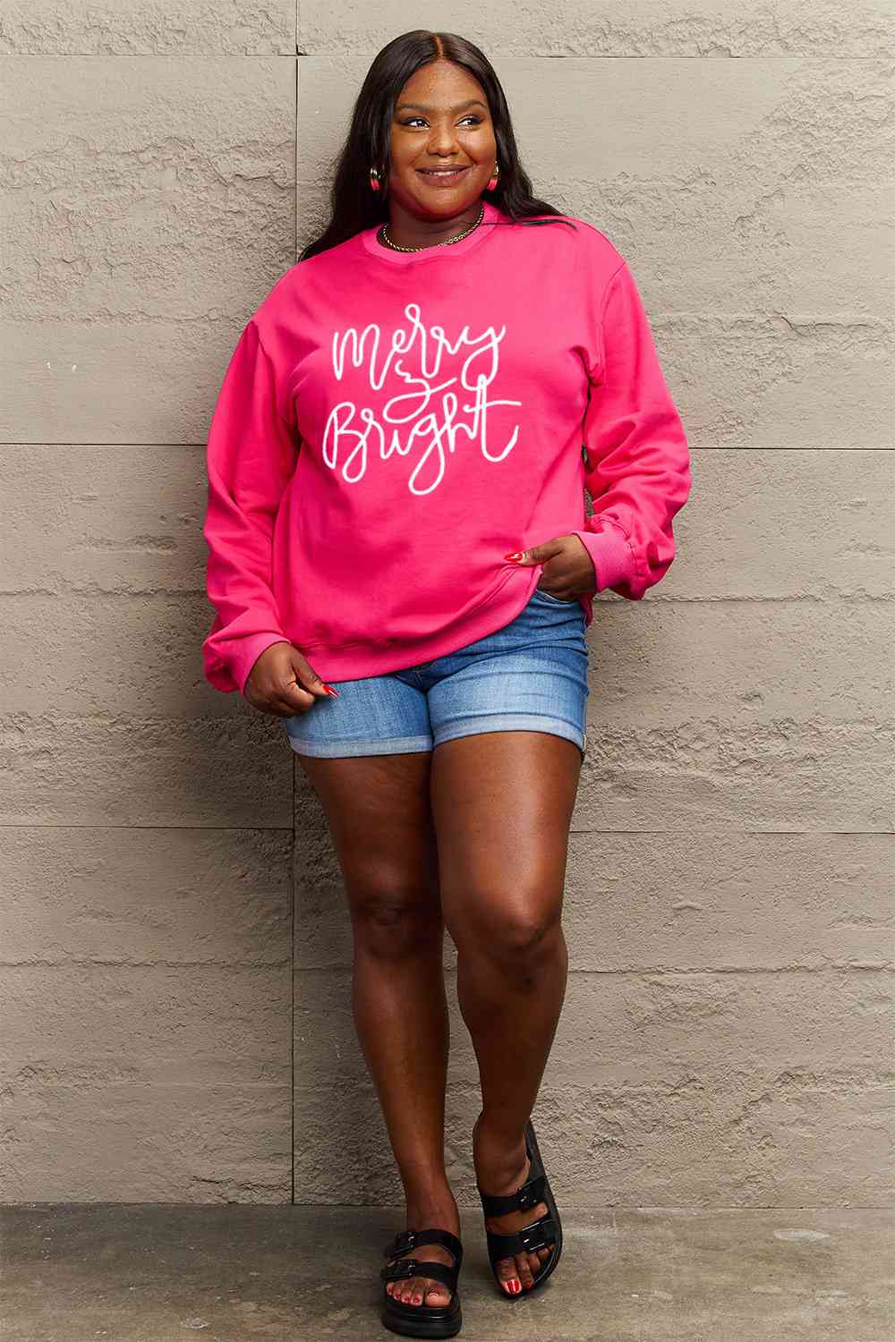 Simply Love Full Size Christmas MERRY AND BRIGHT Graphic Sweatshirt