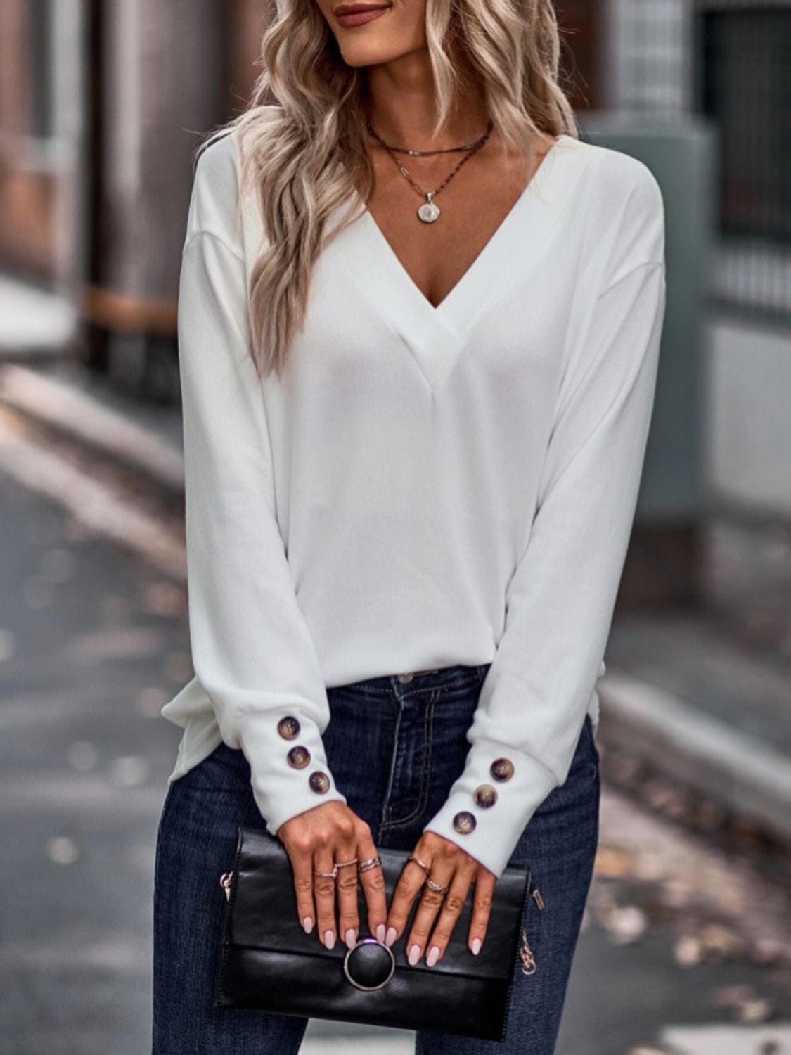 Full Size V-Neck Long Sleeve Top