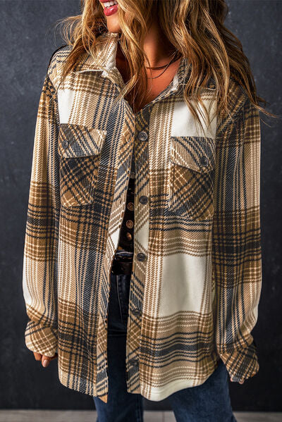 NotSoNormal Plaid Pocketed Dropped Shoulder Coat