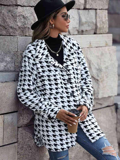 FashionToFigureTrends White Houndstooth Button Down Jacket