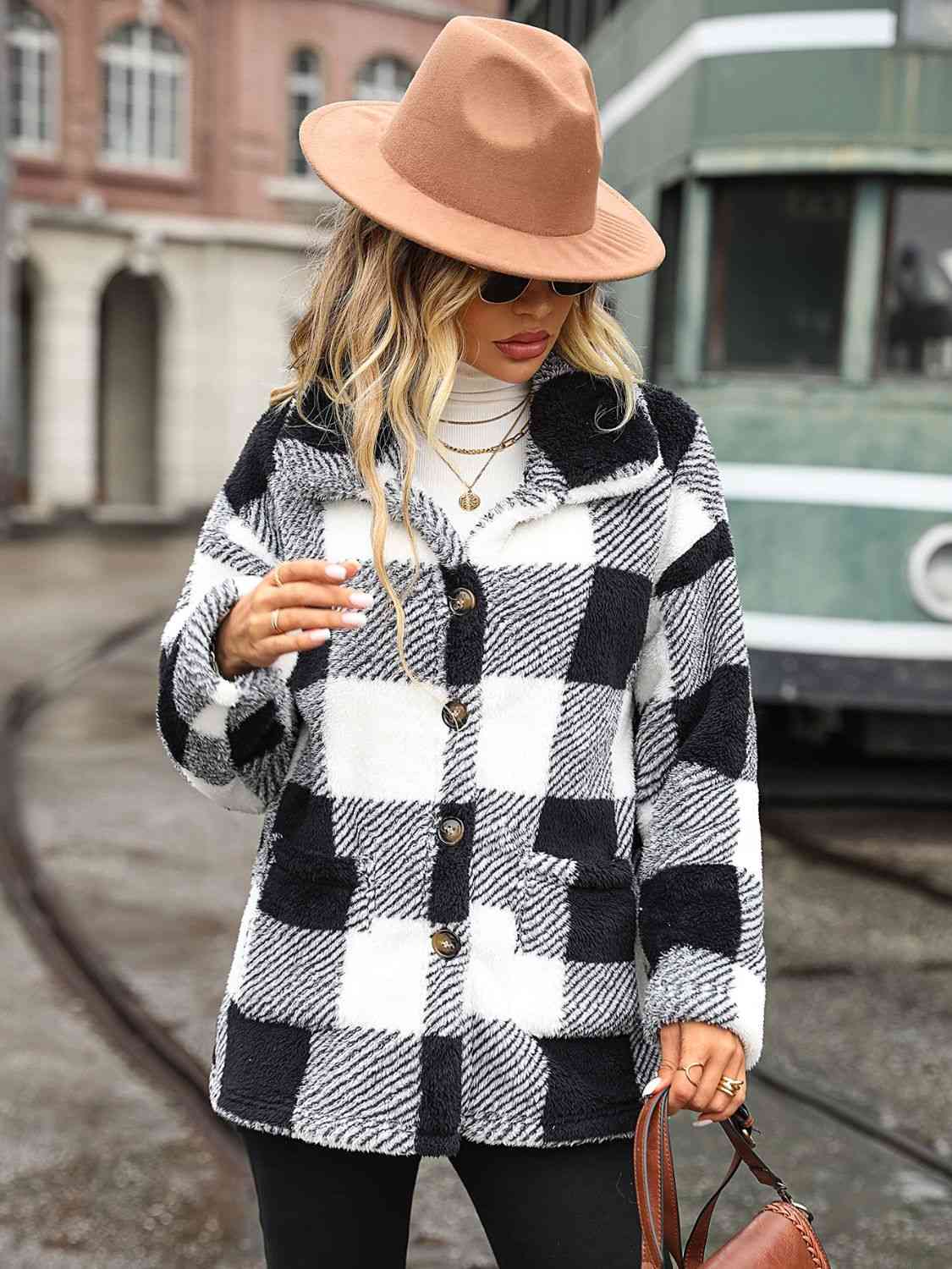 NotSoBasic Plaid Collared Neck Button Down Jacket