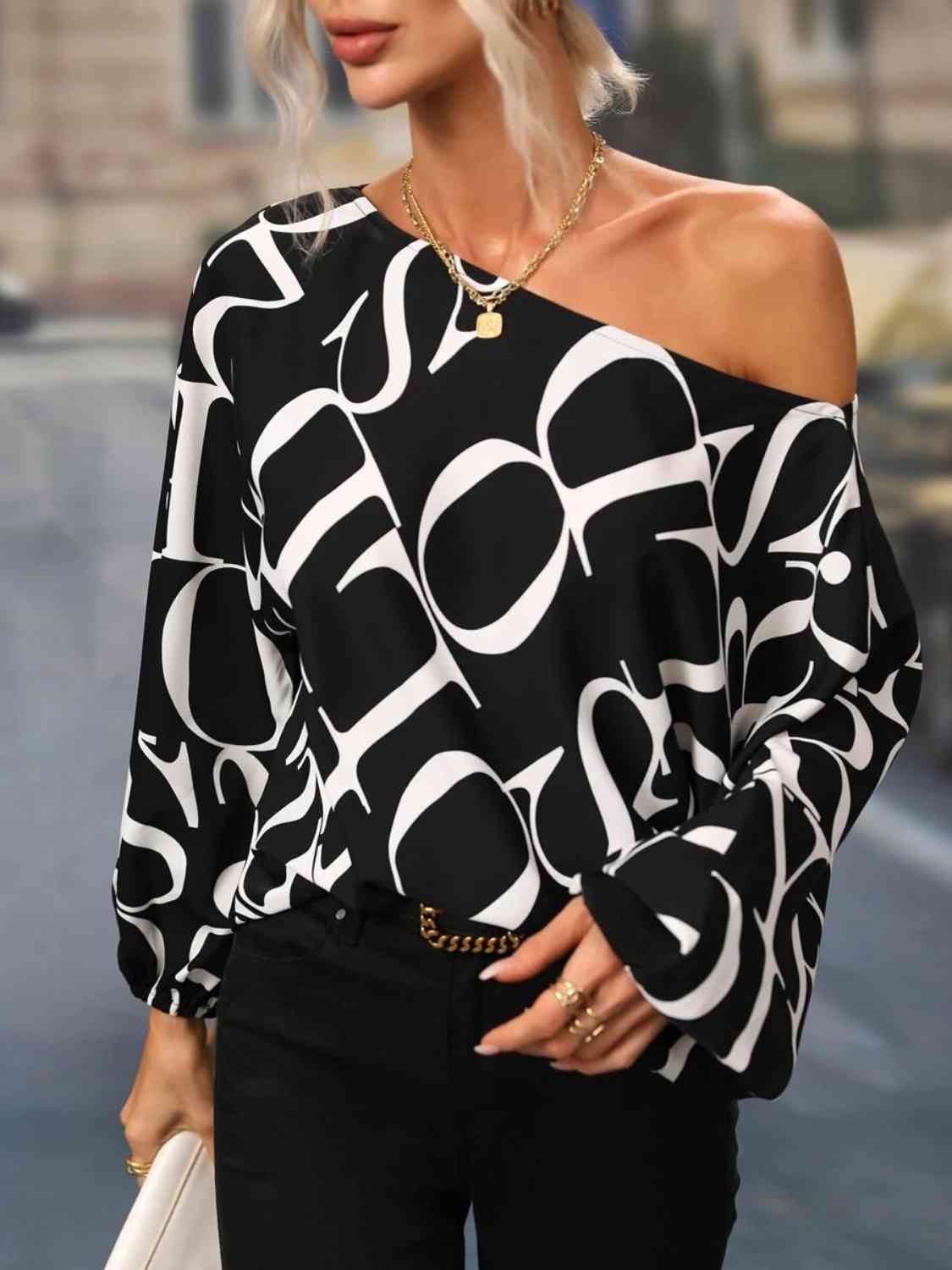 Full Size Printed Boat Neck Blouse