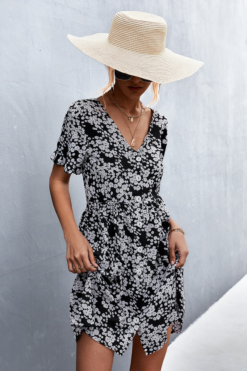 Women's Printed Button down Pocketed Dress