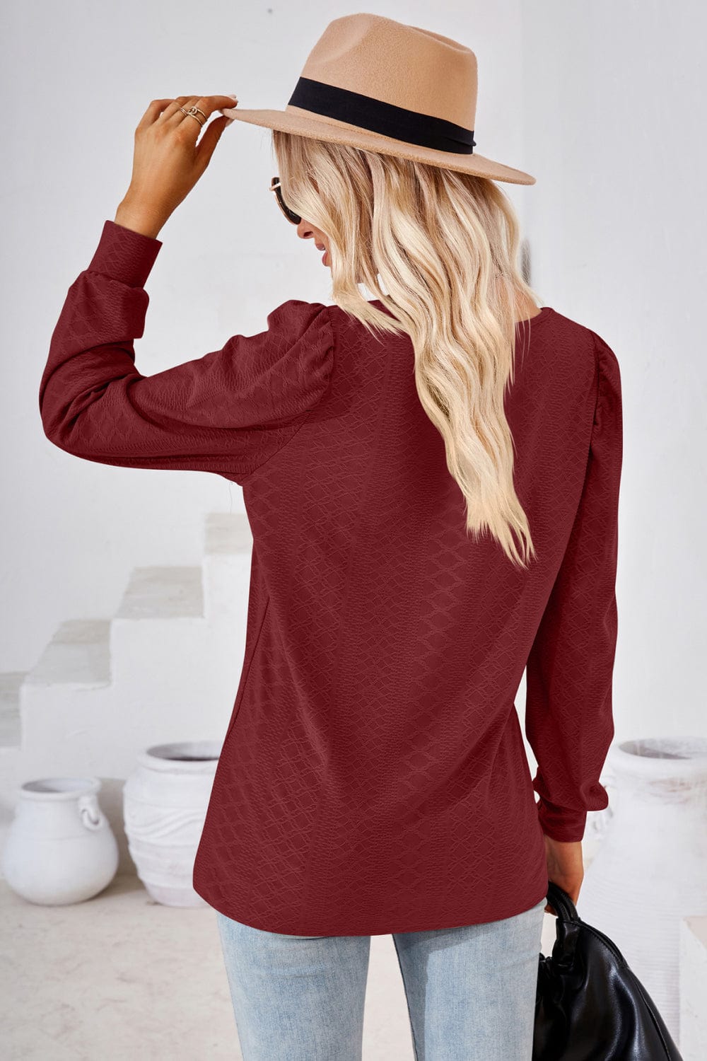 Full Size Square Neck Puff Sleeve Blouse