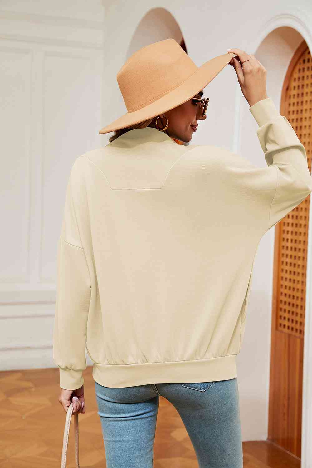 Full Size Half-Zip Dropped Shoulder Sweatshirt