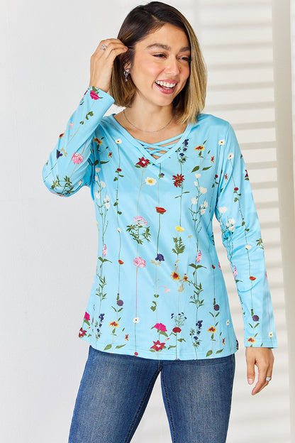 Crisscross Printed Long Sleeve T-Shirt