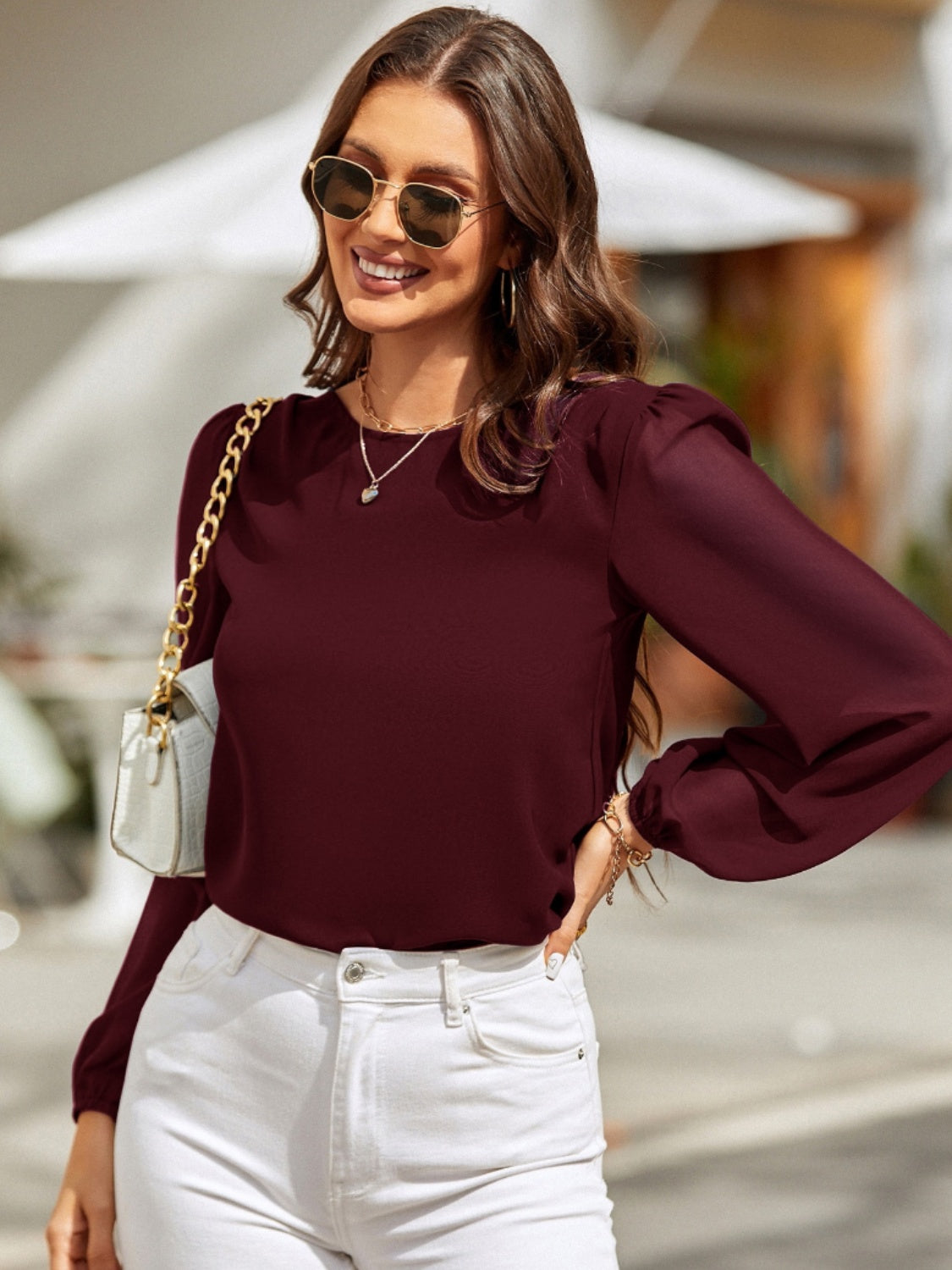 Round Neck Long Sleeve Blouse