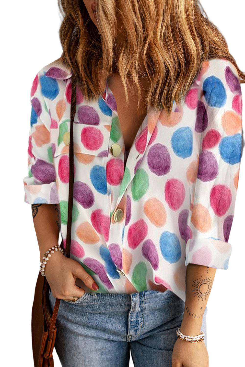 Women's Full Size Printed Button Front Long Sleeve Shirt