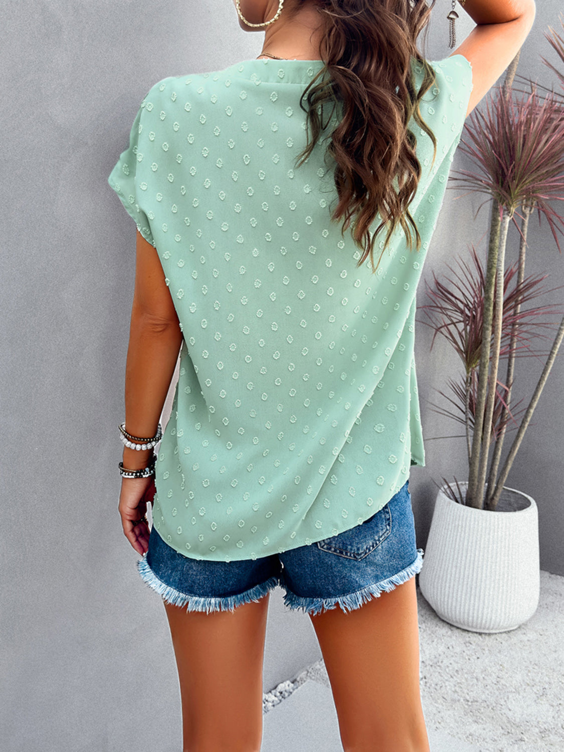 Trayvanna Lee Swiss Dot Short Sleeve Blouse