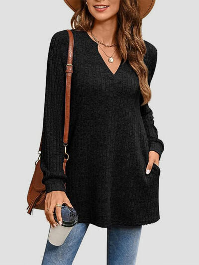 Women's Joslynn Slit Notched Pocketed Long Sleeve T-Shirt