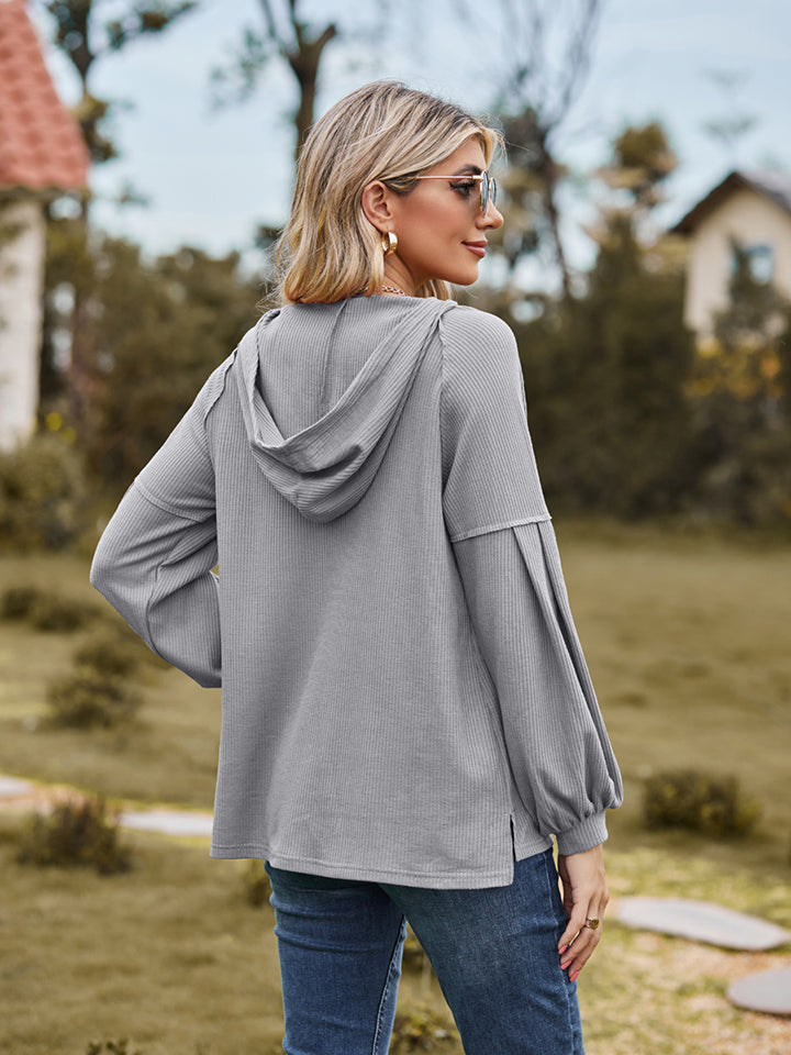 Full Size Dropped Shoulder Button-Down Hoodie