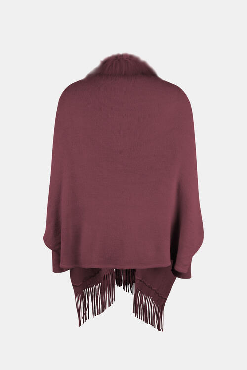 BeautifulMe Fringe Open Front Long Sleeve Poncho