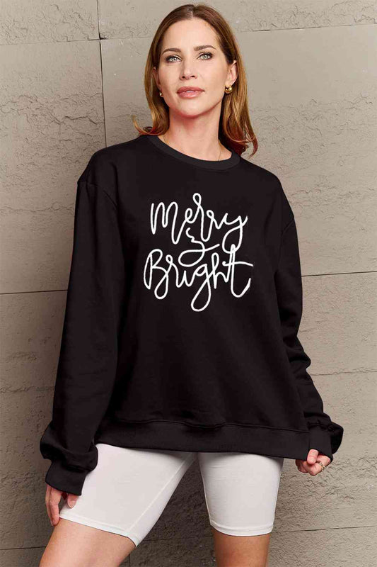 Simply Love Full Size Christmas MERRY AND BRIGHT Graphic Sweatshirt