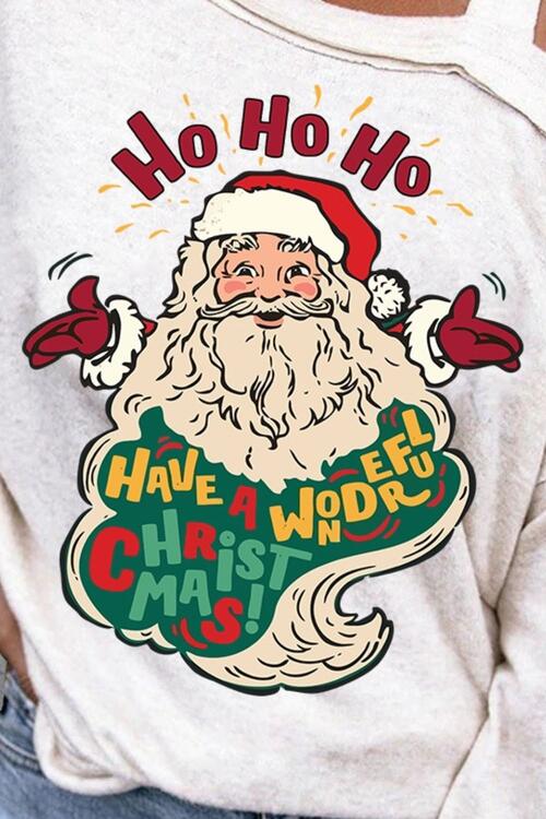 CHRISTMAS THEMED Santa Claus Graphic Asymmetrical Neck Long Sleeve Top