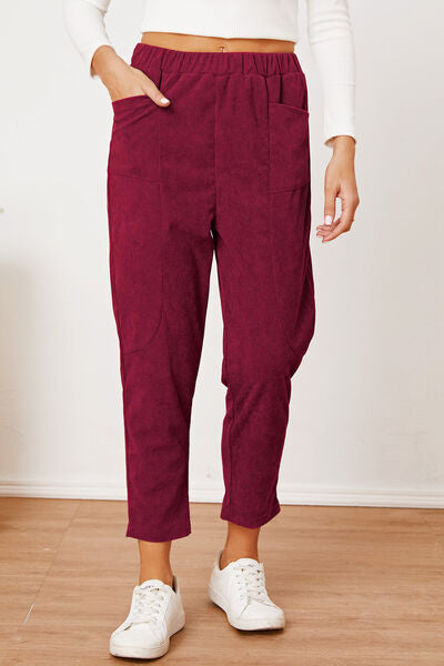 Pocketed Elastic Waist Pants