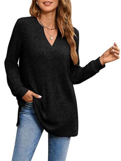 Women's Joslynn Slit Notched Pocketed Long Sleeve T-Shirt