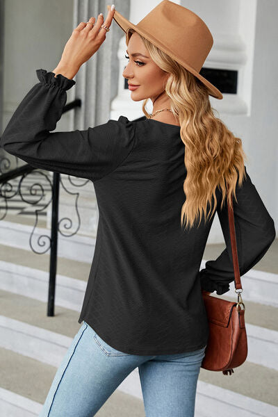 Round Neck Flounce Sleeve T-Shirt