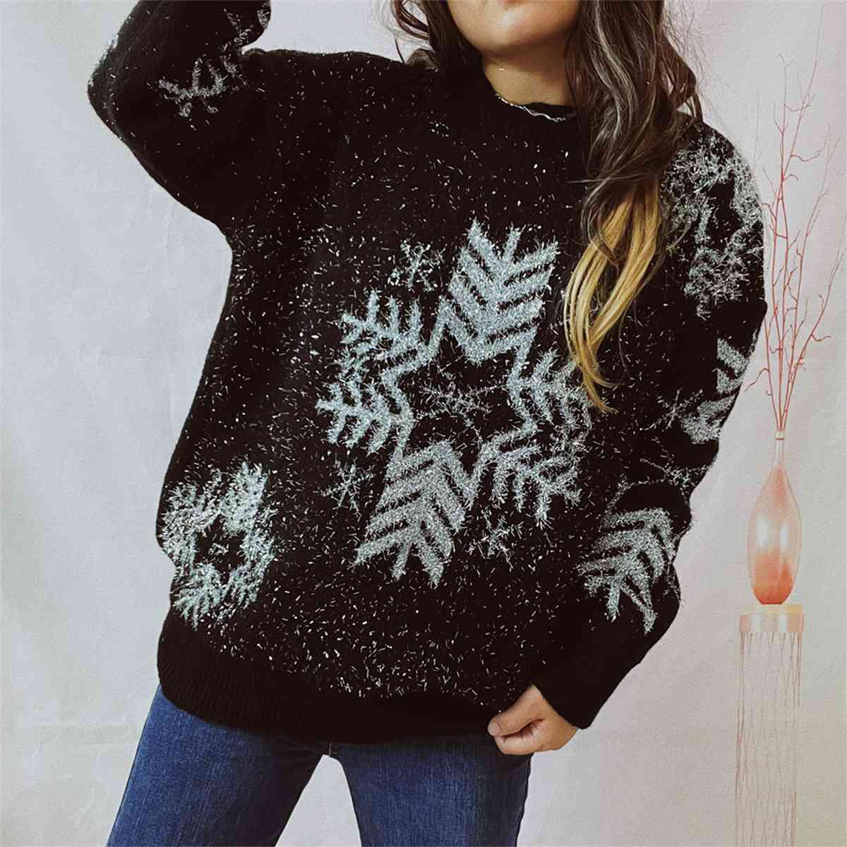 CHRISTMAS Snowflake Pattern Long Sleeve Sweater