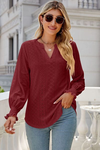 Laura Jay Eyelet Notched Lantern Sleeve T-Shirt