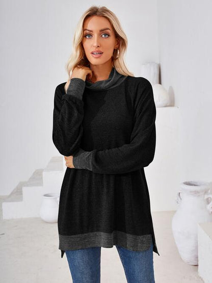 Contrast Mock Neck Long Sleeve T-Shirt