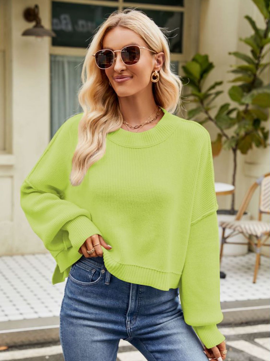 Chic Babe' Round Neck Dropped Shoulder Sweater 🦋