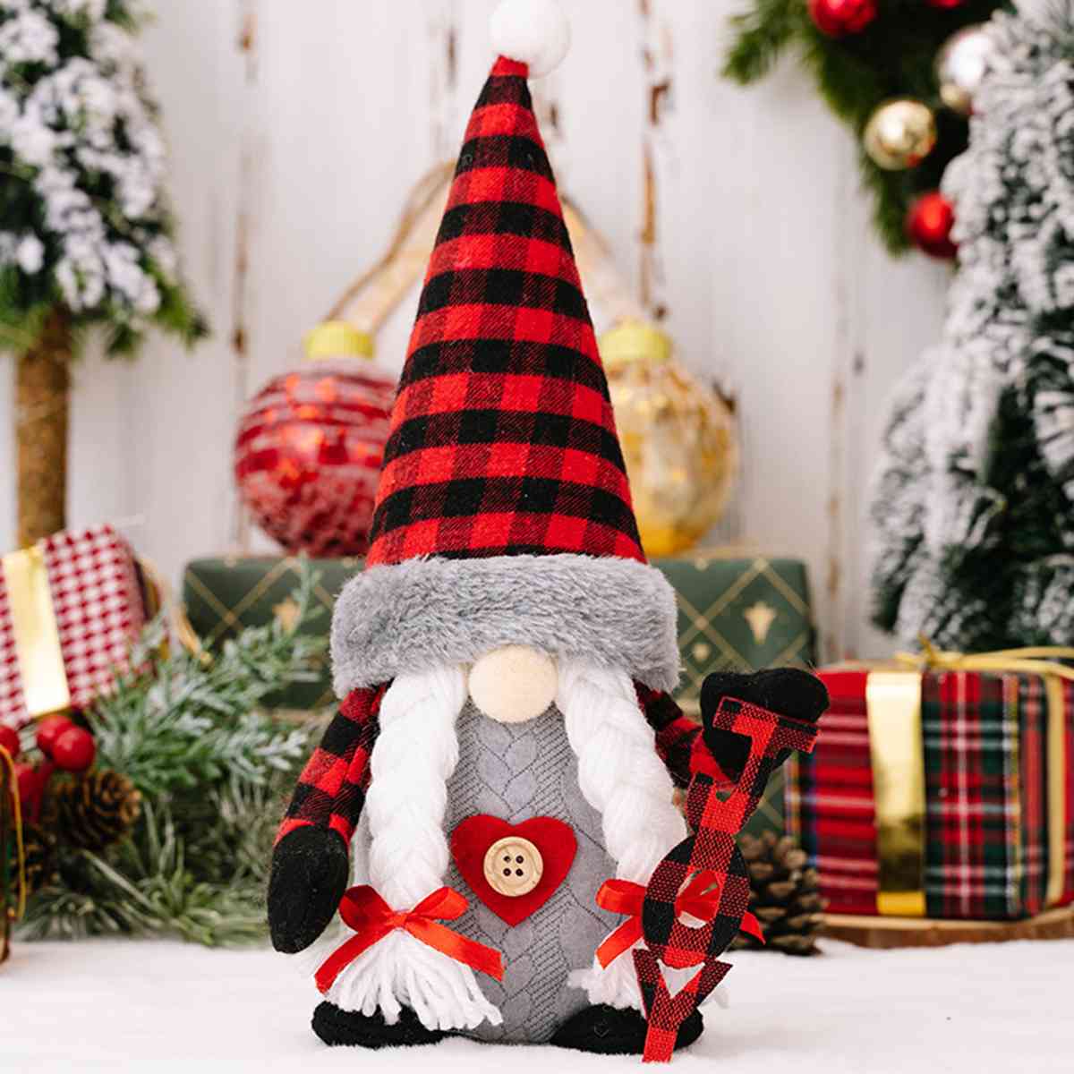 Adorable Christmas Plaid Pointed Hat Faceless Gnome
