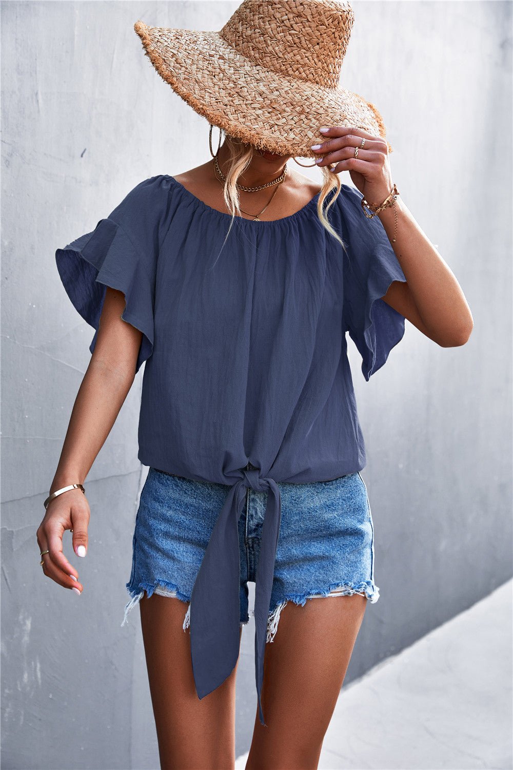 Women's Flutter Sleeve Tie-Front Blouse