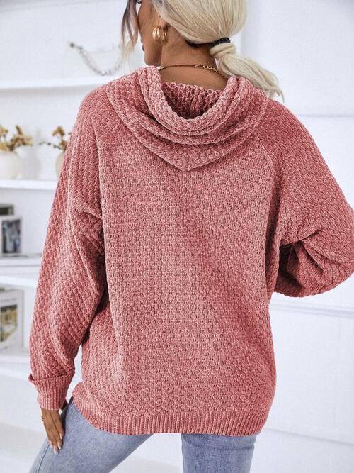 LoversLane Texture Drawstring Long Sleeve Hooded Sweater