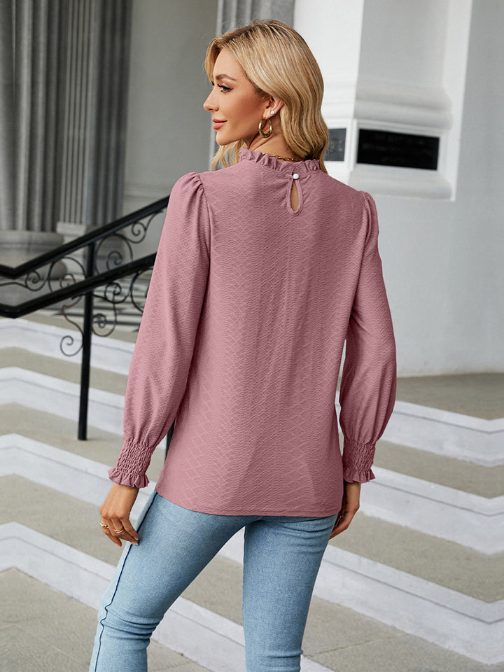 Full Size Round Neck Flounce Sleeve Blouse