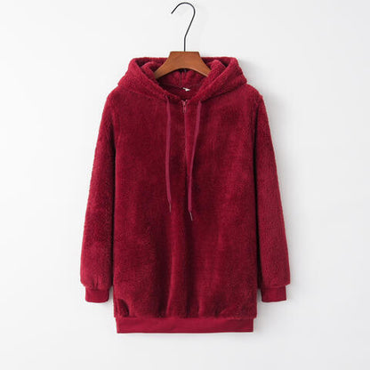 Quarter-Zip Drawstring Teddy Hoodie