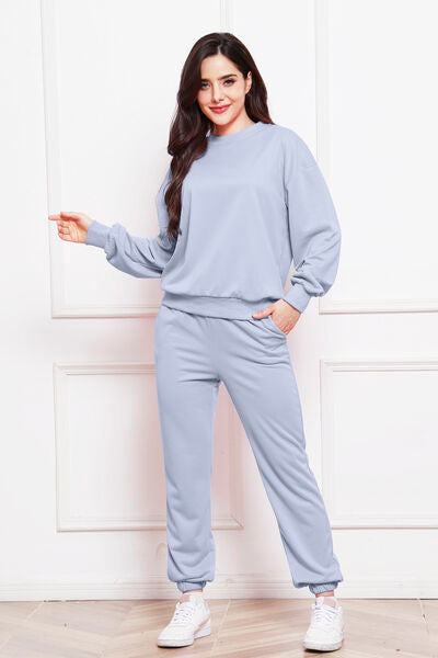 Comfy n' Cozy Round Neck Long Sleeve Sweatshirt and Pants Set