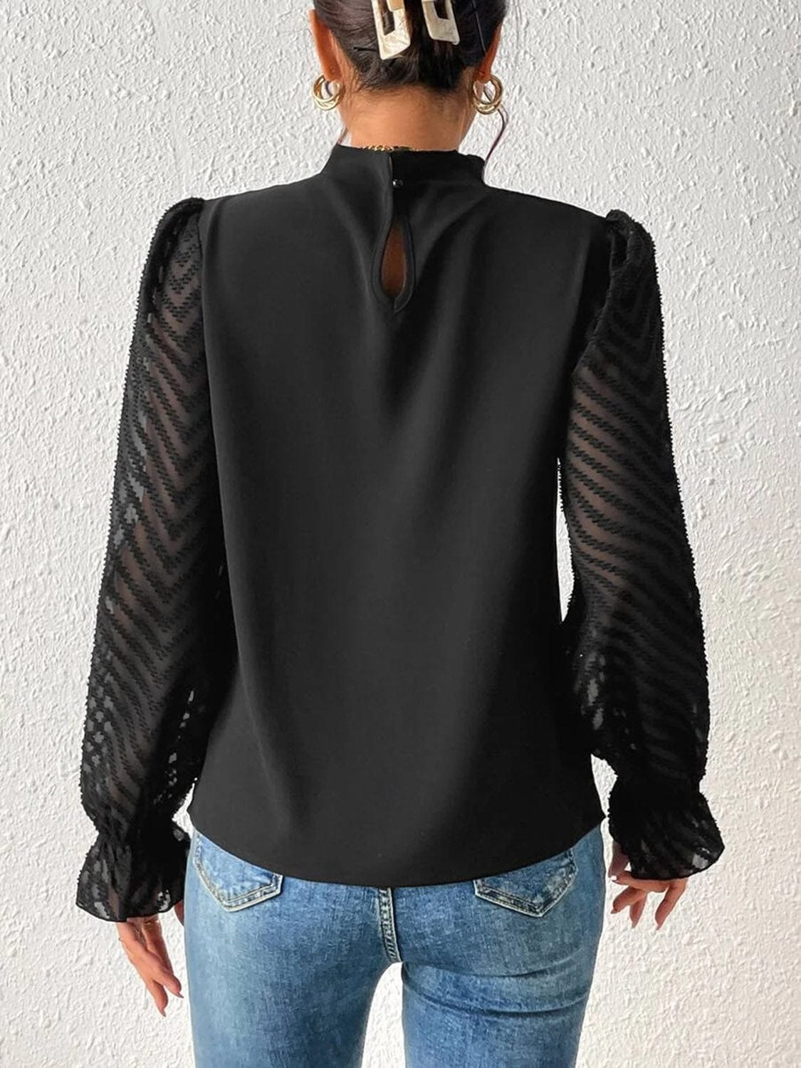 Full Size Mock Neck Flounce Sleeve Blouse