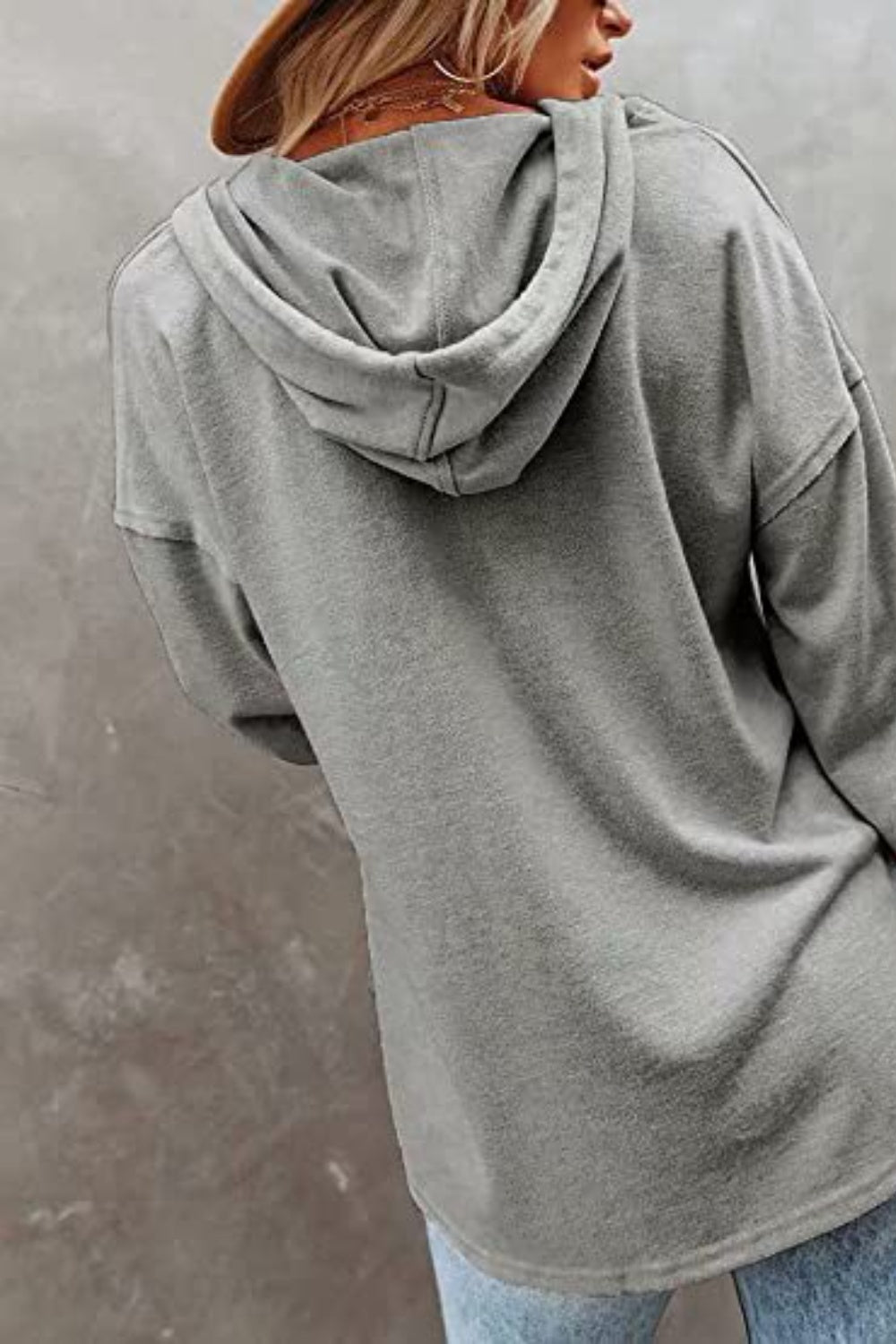 Full Size Buttoned Drop Shoulder Hoodie