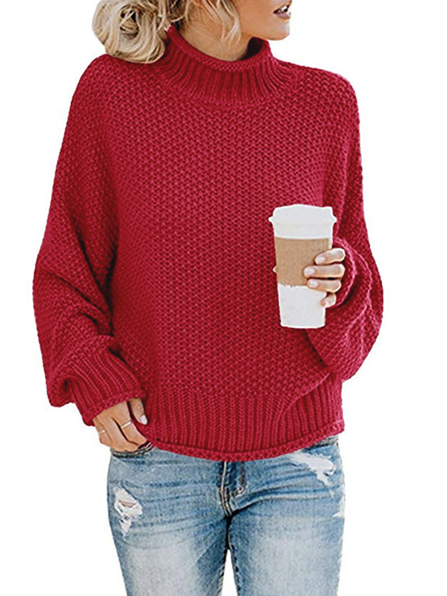 Moderate Stretch Turtleneck Dropped Shoulder Sweater