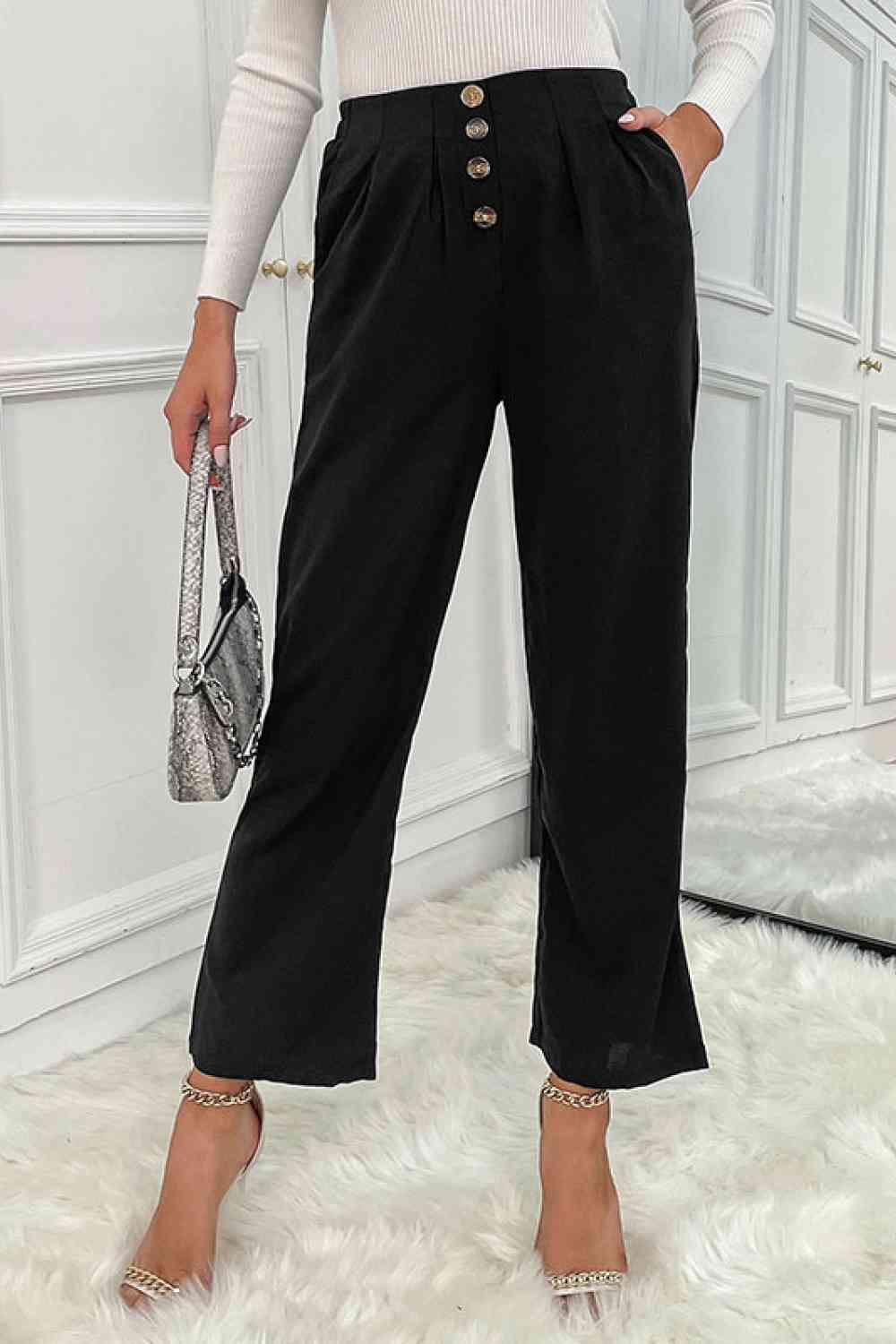 SeaKnickers Button Fly Wide Leg Black Pants