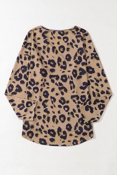 Leopard V-Neck Dropped Shoulder Blouse