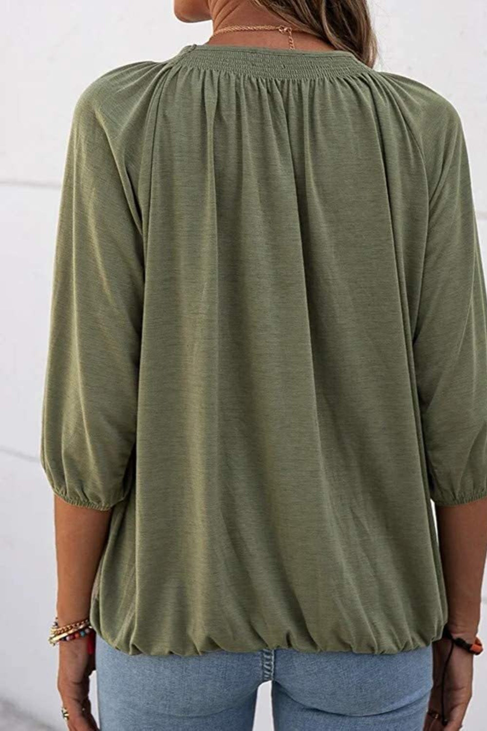 Full Size Gathered Detail Round Neck T-Shirt