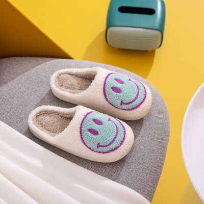 Melody Smiley Face White Sky Blue Slippers