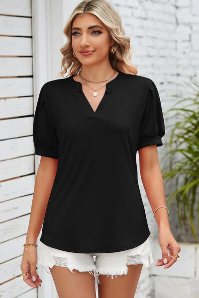 Notched Ruched Short Sleeve T-Shirt