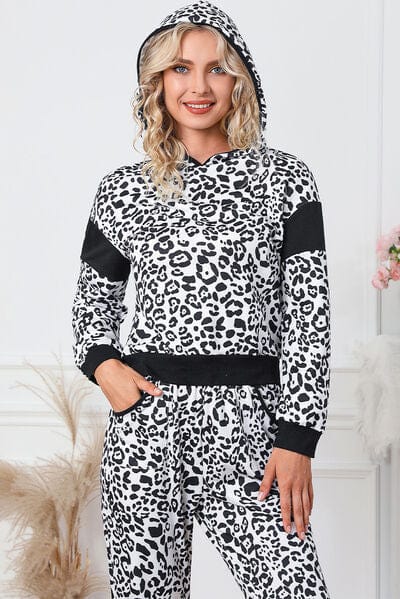 Leopard Contrast Hoodie and Pants Set