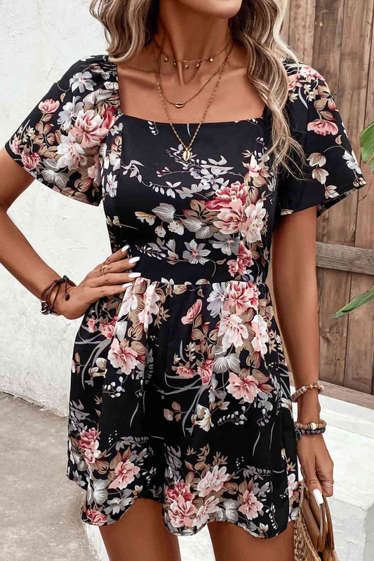 NatureJumpers Floral Cutout Tie Back Romper