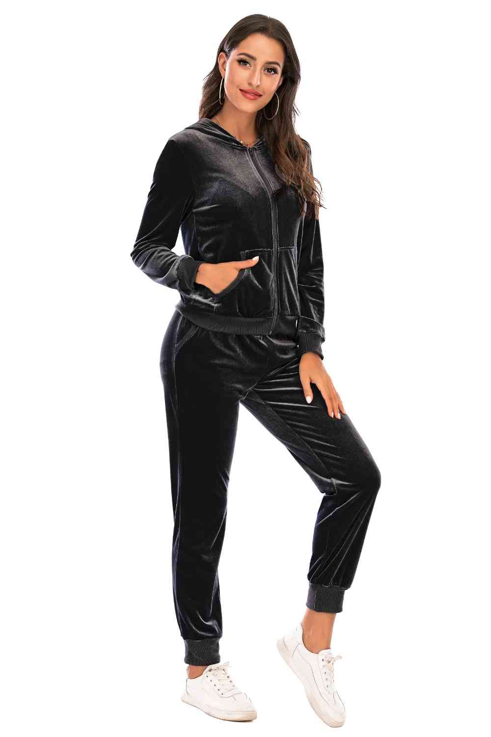 Full Size Zip-Up Hooded Jacket and Pants Set