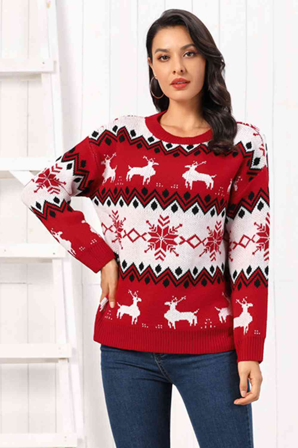 Christmas Reindeer Round Neck Sweater