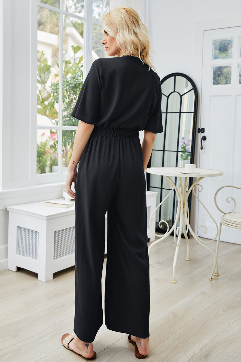 KenyaBay Tie Front Cutout Wide Leg Jumpsuit