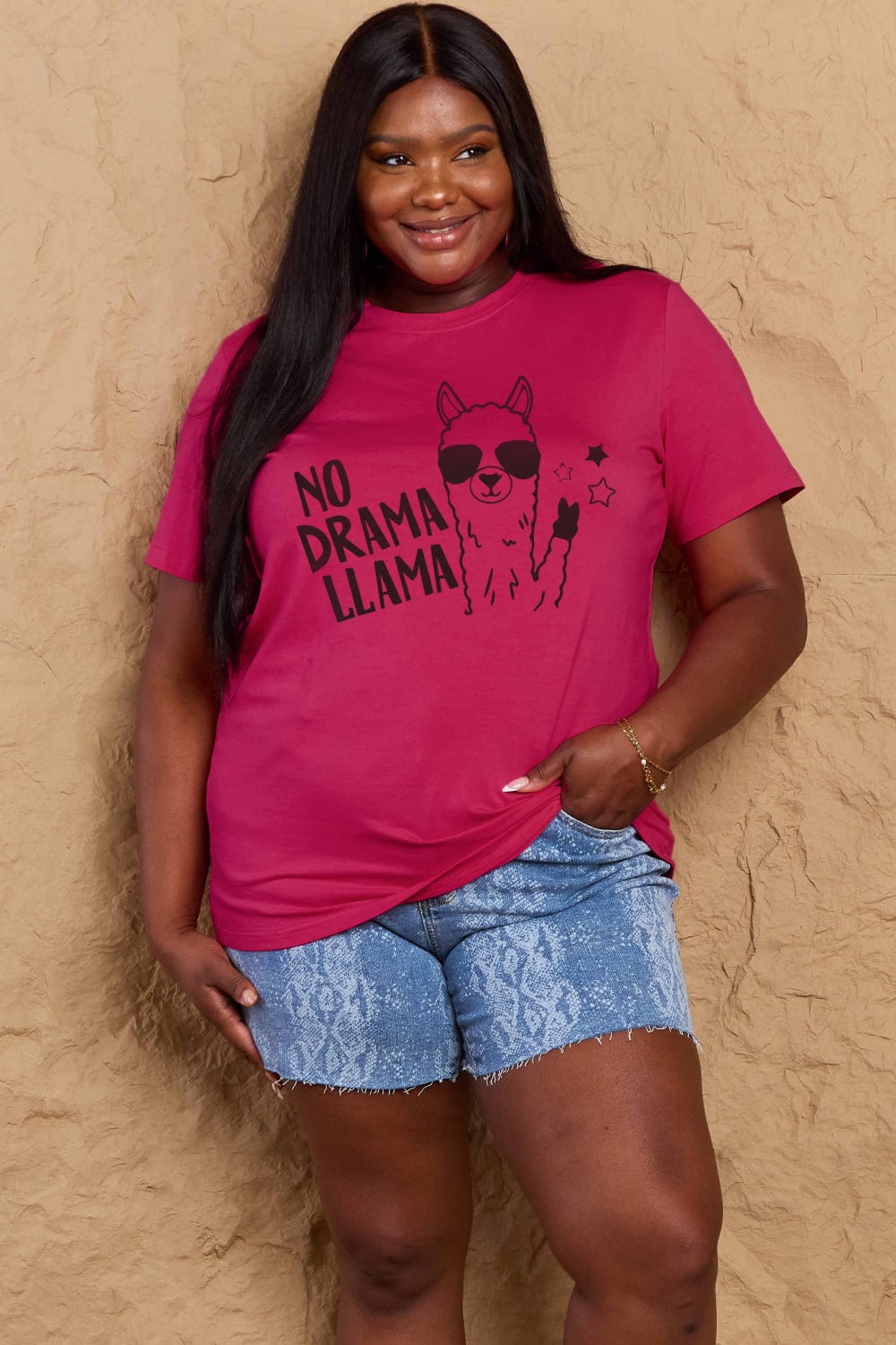 Malibu Dreams Simply Love Full Size NO DRAMA LLAMA Graphic Cotton Tee