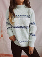 CozyWonders Geometric Mock Neck Dropped Shoulder Sweater