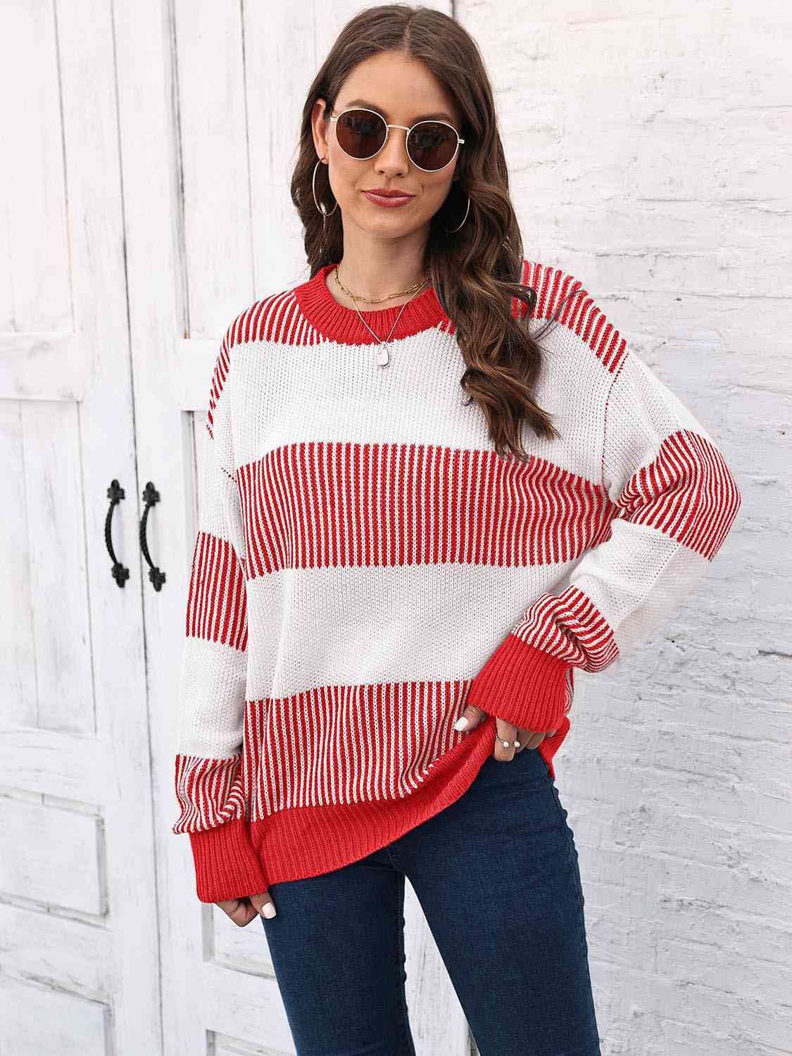 Full Size Round Neck Drop Shoulder Sweater