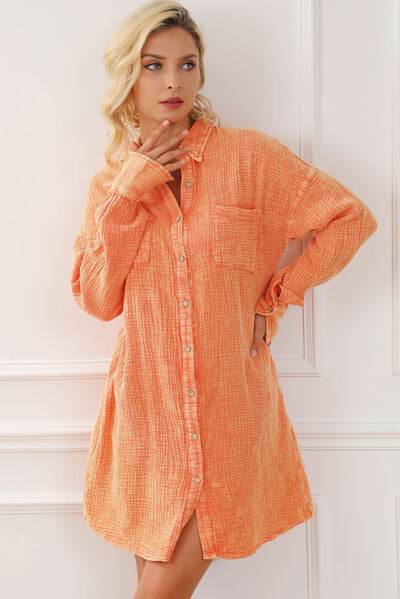 Button Up Collared Neck Pumpkin Orange Dress