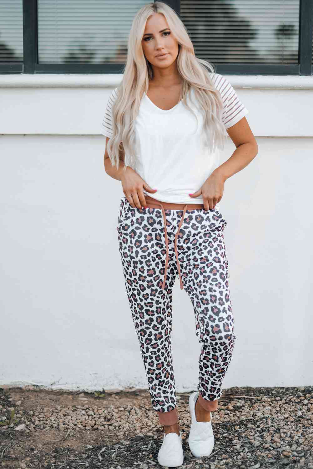 PantsPlace Leopard Print Elastic Waist Jogger Pants