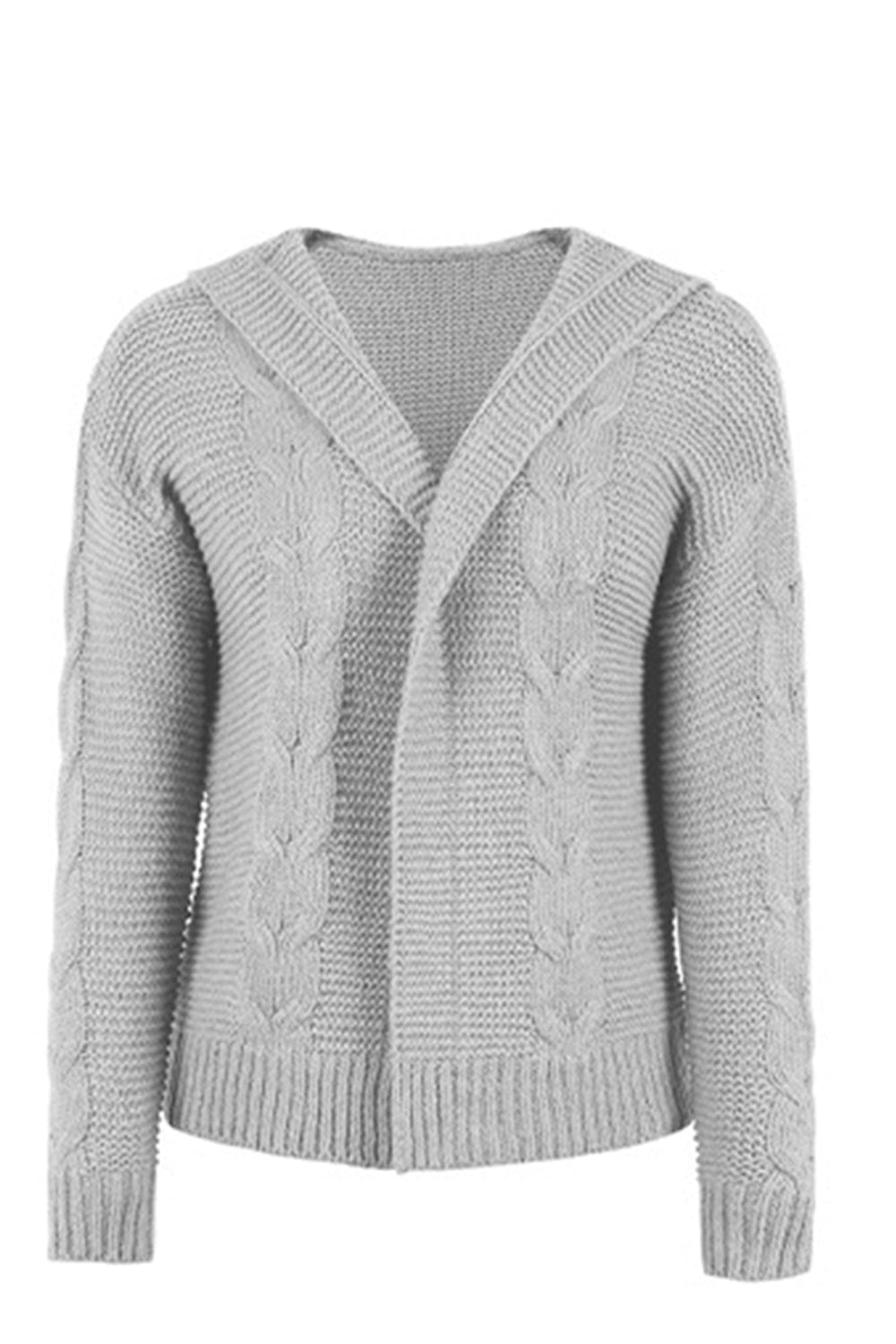 LakenLea Cable-Knit Dropped Shoulder Hooded Cardigan